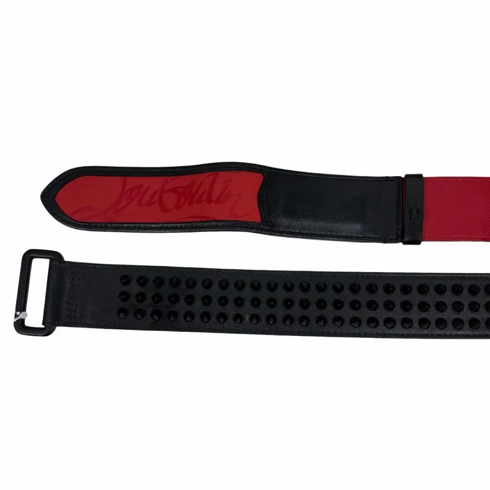 Christian Louboutin Loubi Spike Logo Leather Belt Black Men Size 95/38